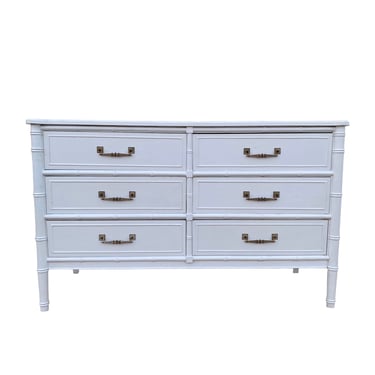 Henry Link Bali Hai with 6 Drawers Painted White - Vintage Faux Bamboo Dresser Hollywood Regency Coastal Furniture 