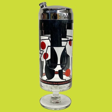 Vintage Cocktail Shaker Retro 1960s Mid Century Modern + Old Grand Dad + Glass + Black/Red Glassware Design + MCM Bar + Barware + Mix Drinks 