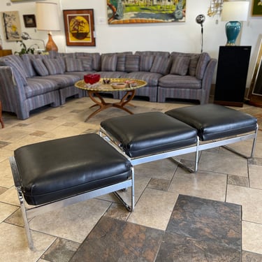 Vintage Black Vinyl/Chrome Base Ottoman &amp; Bench 