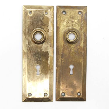 Pair of Vintage 7 in. Stamped Brass Beveled Door Back Plates