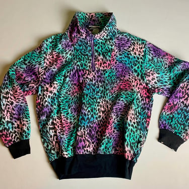 Vintage Multi Colored Cheetah Print Jon Albert Pullover Jacket Size Large Never Worn NWT 