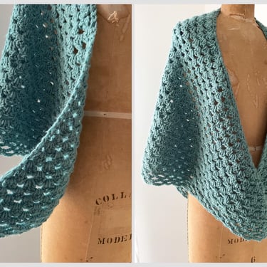 Vintage aqua blue hand crochet shawl | crochet shawl, crochet wrap, cottage core, cozy wrap 