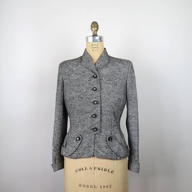 Vintage 1950s suit blazer jacket tweed top blouse tailored career office 