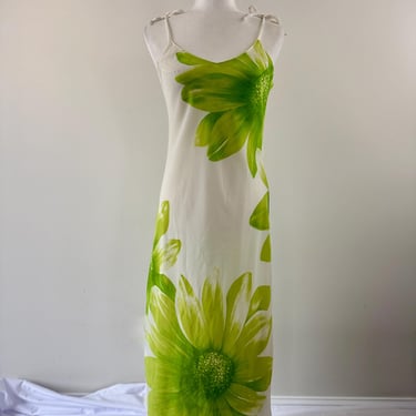 1990s Lime Green Flower Slip Dress 