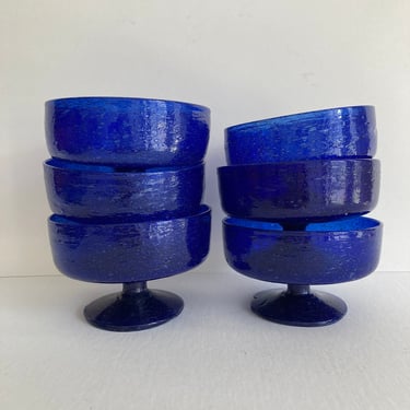 Vintage Handmade Blue Footed Dessert/Fruit/Nut/Snack Bowls Margharita Glasses 
