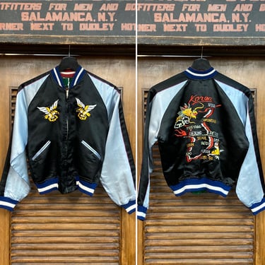 Vintage 1950’s Korea Souvenir Tour Satin Reversible Bomber Jacket, Tiger, Military, Japan Jacket, YKK Zipper, 50’s Jacket 