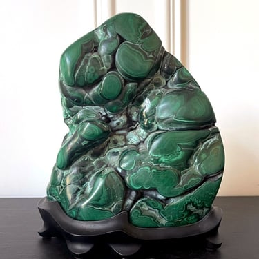 Malachite Rock on Display Stand Chinese Scholar Stone
