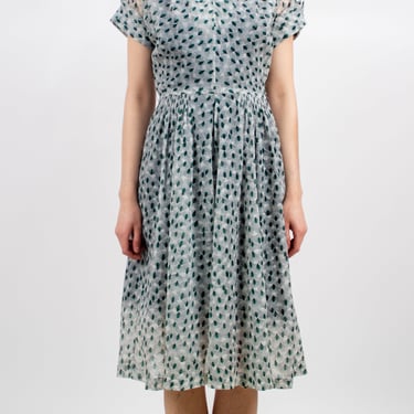 1940s Feather Print Dupont Sheer Dress