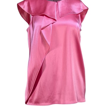 St. John - Coral Pink Satin Ruffle Flounce Blouse Sz 6