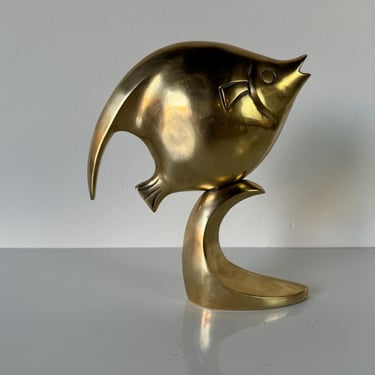 1980's Vintage Tropical Brass Fish Sculpture By Dolbi Cashier 