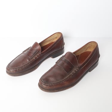 vintage brown LEATHER men's PENNY LOAFERS vintage 1980s 90s penny loafer men's shoes -- size 10.5 men's -- Free shipping U.S.A 