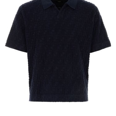 Fendi Men Dark Blue Terry Fabric Polo Shirt