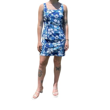 Vintage 1990s Womens Blue Hawaiian Beach Tropical Made in Hawaii Dress Sz M 