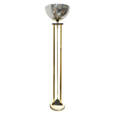 High Style Memphis Style Brass Chrome and Marble Torchiere Floor Lamp 
