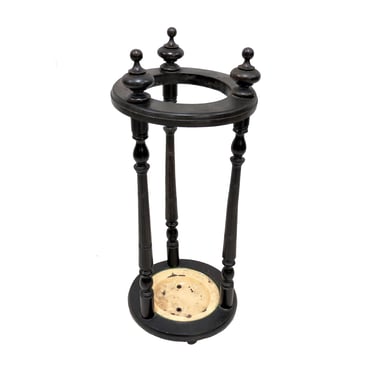 Wood Umbrella Stand | Antique English Oak Stick Stand With Drip Pan 