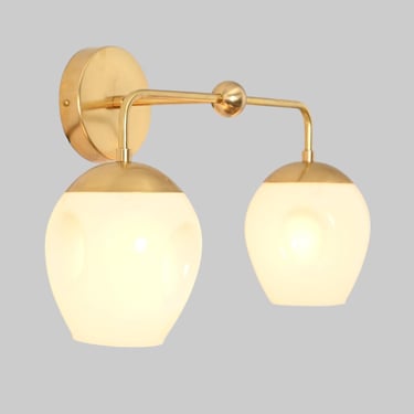 MCM Style Brass Wall Light With 2 Glass Shade 