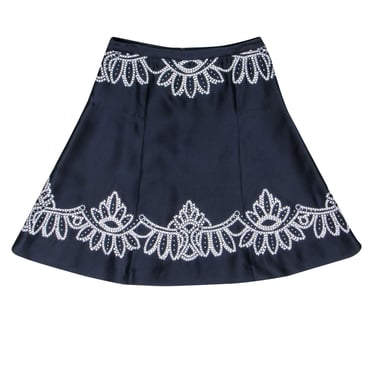 Tory Burch - Navy w/ White Embroidered Print Skirt Sz 6