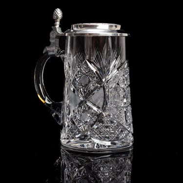 Vintage German Cut Crystal Beer Stein With Pewter Lid | Crystal Tankard 