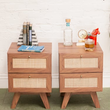 Mell 2 Drawer Nightstands in Walnut Finish
