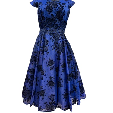 Unlabeled 50s Party Dress in Electric Blue with Glitter