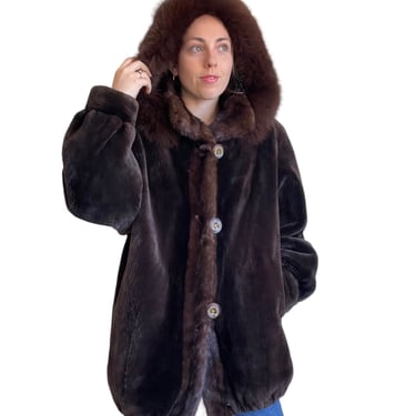 Vintage Womens Capitol Furs Brown Mink Hooded Retro Soft Coat Jacket Sz L 