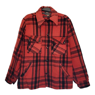 1950s Vintage WOOLRICH Jacket, Wool Flannel Coat, Unisex Red Black Plaid Shacket, Lumberjack, Outdoor, Gorpcore, Cabincore, Vintage Clothing 