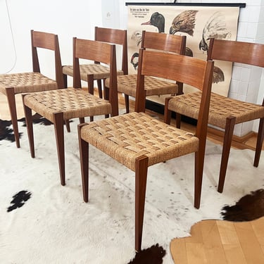 Vintage 1958 Set 6 Pia Chairs by Poul Cadovius for Royal Persiennen Woven Seats 