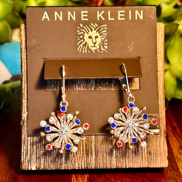 Anne Klein Earrings Vintage New W Tag New Old Stock NOS Red White Blue Crystal 
