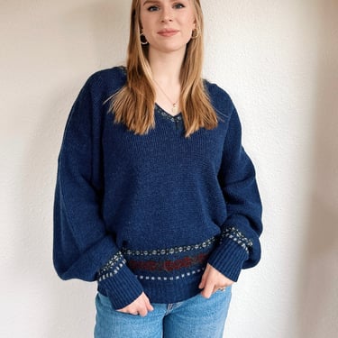 Vintage Navy Blue Wool Blend Sweater / Made In Italy 
