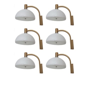 Set of Six Mid-Century Sconces with Opaline White Glass by Sirrah. Italy, 1960's