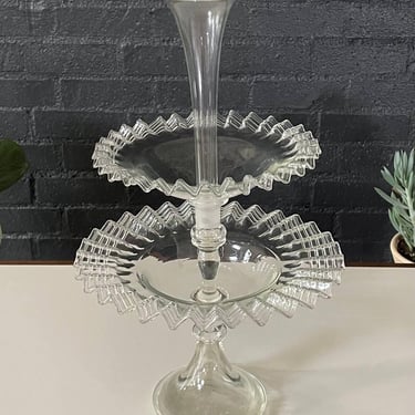 Antique Victorian Ruffled Art Glass Centerpiece, c.1920’s 