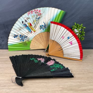 Asian folding paper fans - set of 3 - vintage hand fans 