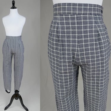 Vintage 80's Blue, Check, High Waisted, Stirrup Pants by