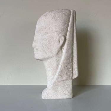 1980s Postmodern Egyptian Female Face Ceramic Sculpture 