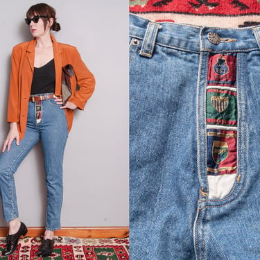 Vintage 1990's | Medium Wash | High Rise | Fashion Denim | Tapered | Jeans | S 