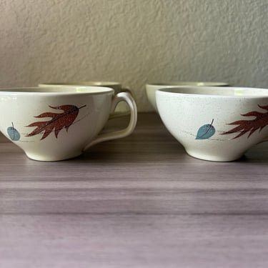 Vintage Franciscan Autumn Leaves Set of four tea cups, Made in USA California Pottery Gladding McBean MCM Mid Century 