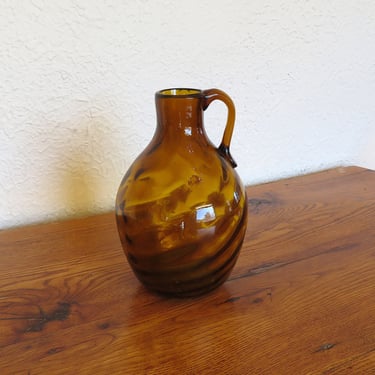 Vintage Antique Clevenger Brothers Hand Blown Glass Camphor Jug Amber Swirl 