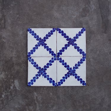 Vintage 1950s Persian Blue Ceramic Tiles Set of 4 