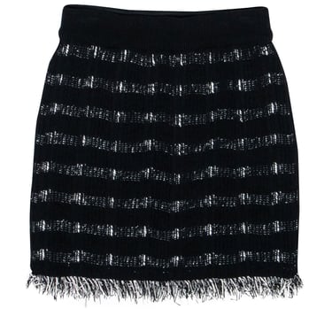 M.M.LaFleur - Black & White Woven Knit Fringe Hem Skirt Sz XS