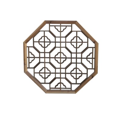 Oriental Raw Wood Octagonal Flower Geometric Pattern Wall Panel ws4010E 