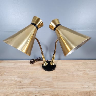 Double Gooseneck Retro Brass Desk Lamp 