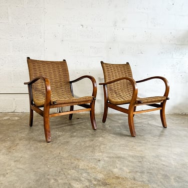 Erich Dieckman Pair Beech and Papercord Chairs 