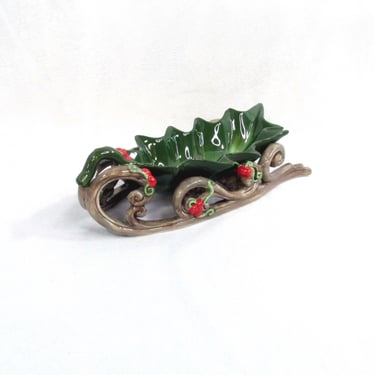 Beautiful Vintage Vanmark Christmas Holly Leaf and Berry Sleigh Bowl - Blue Sky Clayworks? 