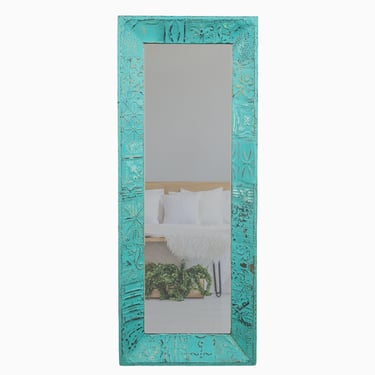 Handcrafted Composed Blue 3D Cove Tin Wall Dressing Mirror