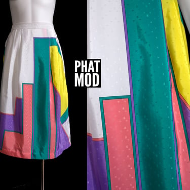 Wonderful Vintage 80s Colorful Geometric Mid-Length Skirt 