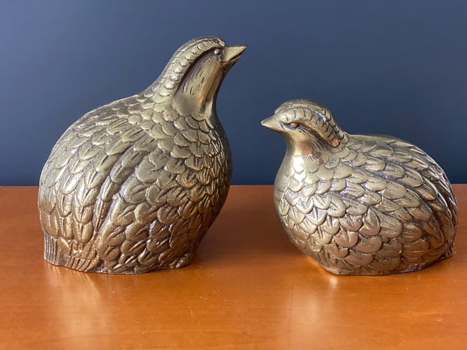 Pair Of Mid Century Brass Quail deals Paperweights