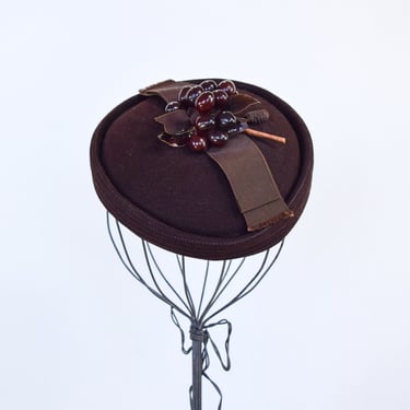 1940s Brown Tilt Hat | 40s Brown Wool Felt Hat | Old Hollywood I I. Magnin 