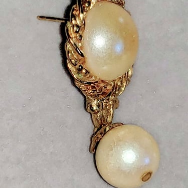vintage Allison Reed Pearl and gold dangle earrings 