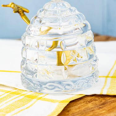 Glass Honey Pot with Golden Bee Spoon