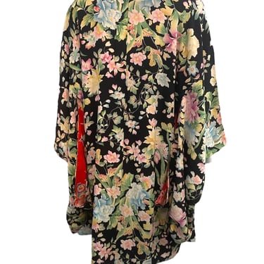 Black Cotton Pastel Floral Haori Kimono